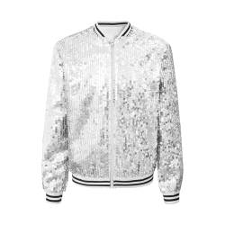 dPois Mädchen Glitzer Jacke Oberteil Pailletten Bomberjacke Sweatjacke Ohne Kapuze Zipper Baseball Jacke Kinder Teenager Kleidung Silber 146-152 von dPois