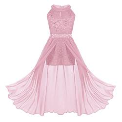 dPois Mädchen Kleid Festlich Hochzeit Kleid Blumenkinder Lang Chiffon Kleid Prinzessin Kleid Partykleid Festzug Abendkleid Cocktailkleid Gr.116-164 Rosa 176/16 Jahre von dPois