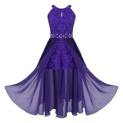 dPois Mädchen Kleid Festlich Hochzeit Kleid Blumenkinder Lang Chiffon Kleid Prinzessin Kleid Partykleid Festzug Abendkleid Cocktailkleid Gr.116-164 Violett 116/6 Jahre von dPois