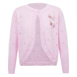 dPois Mädchen Strickjacke Cardigan Lange Oberteil Pullover Jacke mit Ein-Knopf Baumwolle Bolero Tops Rundhals Baby Kleinkind Kleidung Herbst Rosa_Libelle 122-128/7-8 Jahre von dPois