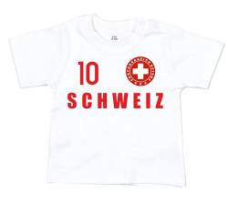 daged T-Shirt Baby Schweiz Trikot Look EM WM Emblem Personalisieren Name & Nummer FH W (0-3m) von daged