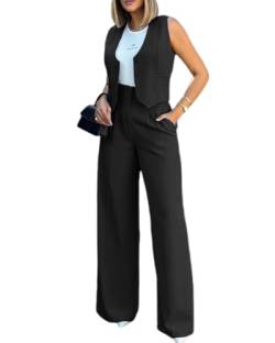 dalamirra Damen 2-teilige Hosenanzug Elegante V-Ausschnitt ärmellose Blazer Weste und Hose Business Anzug Breite Beine Formale Anzug Streetwear Mode 2-teilige Outfit Set von dalamirra