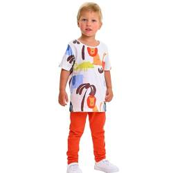 deiko Hosen und T-Shirt Set für Kinder | 100% Baumwolle gemustertes T-Shirt und Hosen Set for Jungen Kind Junge Maedchen Sommer Saison (Weiß-Orange, 2-3 Jahre) von deiko