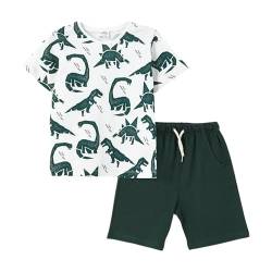 deiko Shorts und T-Shirt Set für Kinder | 100% Baumwolle gemustertes T-Shirt und Shorts Set for Jungen Kind Junge Maedchen Sommer Saison (Grüner Dinosaurier, 5-6 Jahre) von deiko