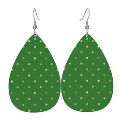 Green Ad Polka Dots Ohrringe, Kunstleder, Blatt-Ohrringe, Tropfenform, baumelnde Ohrringe, PU, leicht, für Damen und Mädchen, Einheitsgröße, Kunstleder von dfjjdhee