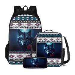 dfjjdhee Rucksack mit Schweine-Gänseblümchen-Motiv, 3-teilig, für Mädchen und Jungen, 43,2 cm große, leichte Kinder-Büchertasche und Schultasche, Lunchbox und Federmäppchen für Grundschule, von dfjjdhee