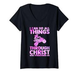 Damen Ich kann alles durch Christus tun, der mich stärkt. T-Shirt mit V-Ausschnitt von dirt bike & dirt bike girl Gift