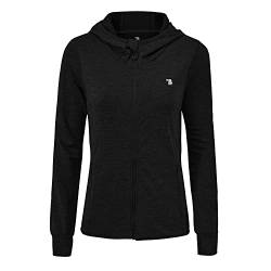 donhobo Damen Laufjacke Sportjacke Langarm Shirt Trainingsjacke Sweatjacke mit Tasche Daumenloch für Yoga Fitness (Schwarz, XS) von donhobo