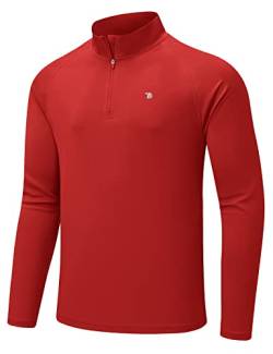 donhobo Herren Sportshirt Langarm UV Schutz Shirts 1/4 Zip Atmungsaktiv Schnelltrocknende Rash Guard T-Shirts Outdoor Angeln Laufen Wandern Funktionsshirt, Rot, XXL von donhobo