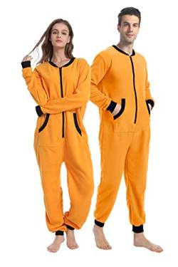 dressfan Unisex-Pyjama, Einteiler, Overall, Loungewear, Thermo-Reißverschluss, ohne Füße, Damen und Herren, Orange/Schwarz, X-Large von dressfan