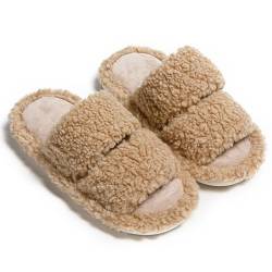 dubuto Hausschuhe Damen Plüsch Winter Warme Pantoffeln Offener Zeh Hausschuhe Bequeme Fluffy Slippers für Indoor Outdoor von dubuto