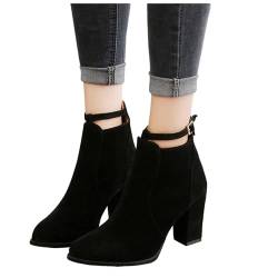 duzhengzhou Stiefelette Damen Ankle Boots Stiefel mit Absatz und Reisverschluß Kurze Stiefel Elegante Damenschuhe Flandell High Heels Stiefel Spitze Blockabsatz Chelsea Boots Pumps Halbstiefel(38) von duzhengzhou