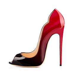 elashe - Damenschuhe - Peep-Toe Pump High Heel Damenschuhe im Lack-Look 12cm Absatz Rot Schwarz EU41 von elashe
