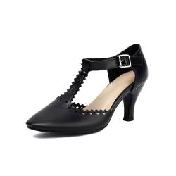 elerhythm Damen Mary Jane Wingtip Close Runde Zehe Vintage 1920er Jahre Gatsby Heels Retro 1950er viktorianische Pumps Schuhe (Black EU39) von elerhythm