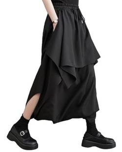 ellazhu Damenhose, einfarbig, weites Bein, Rock mit Seitentaschen, leger, Loungewear, Culotte-Stil, Haremshose GY2807 A, Schwarz, Small-X-Large von ellazhu