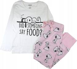 Mädchen lang Schlafanzug Zweiteilig 100% Baumwolle Kinder langarm Pyjama Freizeitanzug Pyjama Set mit Motiven im Stil von Snoopy Gr. 134-164cm (DE/NL/SE/PL, Numerisch, 164, Regular, Weiss-Rosa) von eplusm