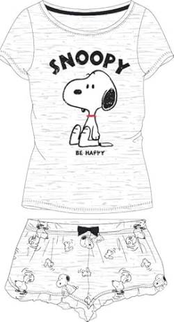 The Peanuts Schlafanzug für Damen Snoopy - Frauen Pyjama Set Kurzarm Oberteil mit Hose Winter Sommer Freizeitanzug Gr. S M L XL (DE/NL/SE/PL, Alphanumerisch, L, Regular, Regular, Grau) von eplusm