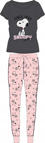 The Peanuts Schlafanzug für Damen Snoopy - Frauen Pyjama Set kurzarm Oberteil mit Hose winter Sommer Freizeitanzug Gr. S M L XL (DE/NL/SE/PL, Alphanumerisch, L, Regular, Regular, Rosa) von eplusm
