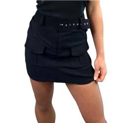 eyes Cargo-Skorts für Damen, UK, hoch taillierte Sommer-Shorts mit Taschen und Gürtelrock, Wandern, Laufen, einfarbig, lässig, Kampf, dehnbar, Damenröcke in Übergröße (Black,XL, EU 42-44) von eyes