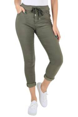 eyes Schlichte italienische Damen-Magic-Hose mit hoher Taille,lässige Jogginghose zum Ausgehen,Dehnbare Jeans-Jogginghose,hochgekrempelte Hose,Ganzjahreshose im Lagenlook-Stil Khaki 42-44 von eyes