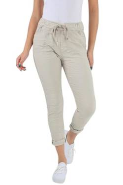 eyes Schlichte italienische Damen-Magic-Hose mit hoher Taille,lässige Jogginghose zum Ausgehen,Dehnbare Jeans-Jogginghose,hochgekrempelte Hose,Ganzjahreshose im Lagenlook-Stil Stone 38-40 von eyes