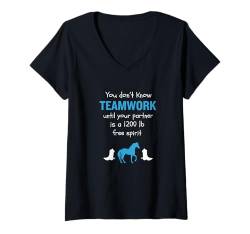 Damen Pferde-Teamwork T-Shirt mit V-Ausschnitt von fabrinity