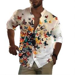 famesale Herren Retro Hemd Schmetterling 3D gedruckt Stand Kragen Langarm Hemden Mode Vintage Bunte Schmetterlinge Muster Knopf Bluse Hawaii Strand Top von famesale