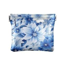 Ästhetische blaue Blumen PU-Leder Kleingeldbörse Einzigartiger Schmuck-Organizer für Damen und Mädchen, ästhetische blaue Blumen, Einheitsgröße, modern, Ästhetische blaue Blumen, Einheitsgröße, Modern von famyily