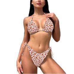 fdsmall Women's Bikini Set Leopard Push-Up Swimsuit Two Piece Swimwear Triangle Bikini Top Sexy Bikini Bottoms for Women Girls (DE/NL/SE/PL, Alphanumerisch, M, Regular, Regular, White Leopard) von fdsmall