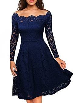 feifanshop Übergröße Damen Vintage 50s Off Schulter Spitzenkleid Abendkleid Cocktailkleid Blumen Spitzen Ballkleid Party Cocktail Kleid Gr 34-48 von feifanshop