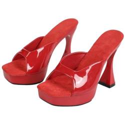 Große Größe Mode Hausschuhe 4,7 Zoll High Heel Hausschuhe Für Frauen Quadratische Spitze, Perfekt Für Abschlussball, Elegante Anlässe Sandalen,Rot,39 EU von fepfndb