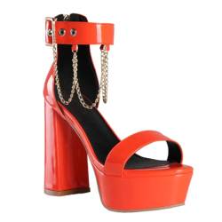 Orange,37 EU,13Cm Chunky Heel Sandalen Damen Plus Size Sandalen Damen Runde Zehe Offene Spitze Kleid Plateau Sandalen High Heel Schuhe von fepfndb