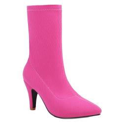 fepfndb Pink1,37 EU,Damen Stiletto Spitze Zehen Oversized Stiefeletten Mode 8,5 cm Niedrige Blockabsatz Stiefeletten von fepfndb