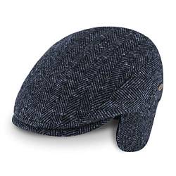 fiebig Flatcap Herringbone mit Ohrenschutz | Schirmmütze aus Wollmix mit Ohrenklappen | Fischgrät Gatsby Kappe Made in Italy (60-XL, Marineblau) von fiebig