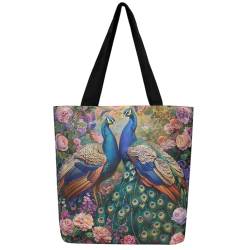 fifbird Peacock Feather Tote Bag for Women,Peahen Large Reusable Bag, Grün, Blau, Violett, Einheitsgröße von fifbird