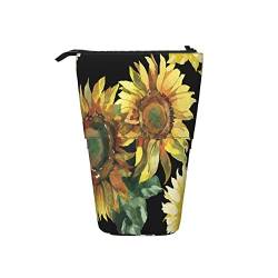 fifbird Sunflowers Teleskop-Federmäppchen, tragbar, stehend, Aquarellfarben, Blumen, goldfarben, schwarz, niedlicher Bleistift-Organizer, Büro, Farbe 6, Einheitsgröße, Teleskop-Federmäppchen von fifbird