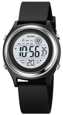 findtime Digitale Damen-Armbanduhr, wasserdicht, lässig, elegant, LED-Stoppuhr, Timer, Wecker, Countdown, Schwarz , Armband von findtime