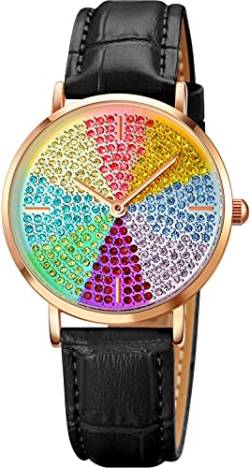 findtime Fashion Damenuhr Glitzer Strass Regenbogen Zifferblatt Luxus Analog Uhr Frauen Bunt Armbanduhren Schmuck Damen Uhren Rosegold/Weiß/Schwarz/Rot Edelstahlarmband Leder Bunte Steine von findtime