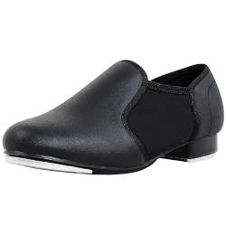 flexdans Schwarze Steppschuhe aus PU-Leder mit Rutschfester Spitze für stepptanzschuhe für Damen Herren F001 Black 44 von flexdans