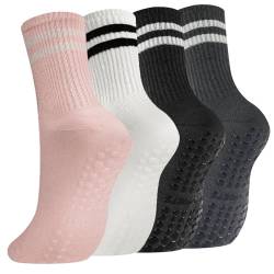 flintronic Stoppersocken Damen, 4 Paar Yoga Socken Rutschfeste für Damen, Antirutschsocken für Ballett, Socken mit Noppen für Pilates, Yoga, Fitness, 34-40 von flintronic