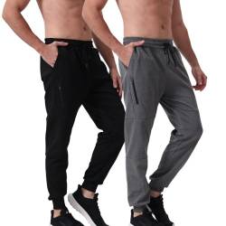 fovdtaa 2-Pack Männer Jogging Bottoms mit Reißverschluss, Männer Slim Fit Hosen mit Taschen, Elastischer Bund, Männer Laufhose, Männer Sweatpants, Dark Grey-L von fovdtaa