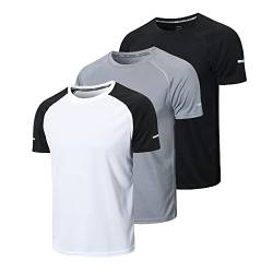 Gaiatiger 3er Pack Sport Tshirts Herren Funktionsshirt Sport Shirt Männer Schnelltrocknend Trainingsshirt Fitness Sportshirt Laufshirt Kurzarm Herren Atmungsaktive T-Shirt(5286) Black Gray White-L von frueo