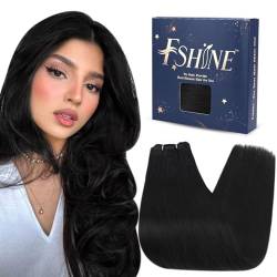 Fshine Tressen Echthaar 22 Zoll/55cm Weft Extensiones Remy Human Hair Bundles Echthaar Haarverlängerung Pechschwarz Glatt Haar Full Head Tressen Lang Sew in Weave Extensions 100 Gramm #1 von fshine