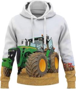 3D Traktor Hoodie Kinder Traktor Jungen Hoodie - Kapuze, Pullover Kinder Traktor Kängurutasche, Herren Hoodie Sweat-Jacke Mit Kapuze Langarm, Print-Pulli (White,140) von generic