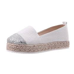 Damen Espadrilles mit Plateau Glitzer Segeltuchschuhe Einfach Paare Sommer Geflochten Canvas Espadrilles Damen Elegant Wedges Sandalen Atmungsaktiv Bequem Resort-Stil Slip-on Canvas Schuhe von generic