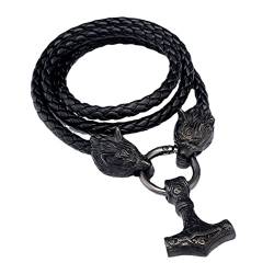 Halsketten Männer, Herren Viking Mjolnir Leder Halskette Für - Keltischer Knoten Thors Hammer Anhänger Mit Wolfskopf Lederseilkette - Nordischen Mythos Odin Fenrir Edelstahl Amulett Schmuck von generic