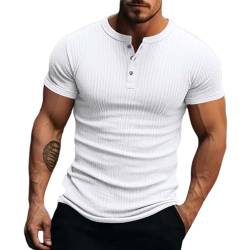 Henley Shirt Herren Sommer Classic Baumwolle Kurzarm Knopf T-Shirt Beiläufig T Shirts für Männer Sommerhemd Freizeithemden mit Button-Down Kragen Lässig Männer T-Shirt Herren Laufshirt von generic