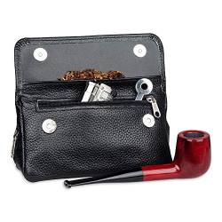 Kreative Zigarettenkoffer Portable Pipe Bag, Rohrbeutel Echtes Leder Rauchen Rauchbeutel Für 2-Rohre Tamper Filter Tool Erhalte Frische Rohrbeutel/Schwarz/16 * 8,5 * 5Cm von generic