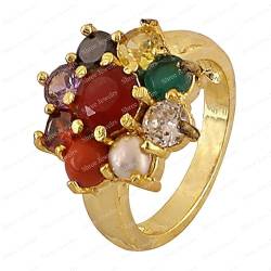 Shree Jewelrs Original zertifizierter natürlicher Movaratna-Ring, zertifizierter, handgefertigter Fingerring mit neun Planeten, PanchDHATU-Ring für Damen und Herren, feste Größe, 9, Edelstein, Saphir von generic