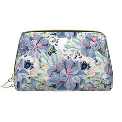 Sukkulenten Floral Leder Kosmetiktasche Geräumige Make-up Taschen Reißverschluss Lippenstift Beutel Reise Kulturbeutel Zubehör Organizer Geschenke, weiß, Einheitsgröße von generic